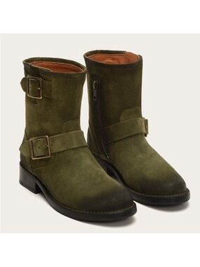 Frye Olive Green Suede Buckle Mid-Calf Vicky Engineer Combat Moto Boots Size 7